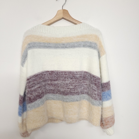 VENUS Women's Striped Eyelash Sweater - White Multi, size xs - Picture 9 of 12